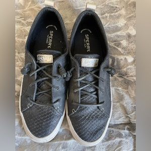 Black leather sperry sneakers. Size 10.